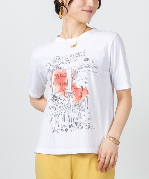 STUDIO PICONE(スタジオピッコーネ)の「コットン100%冷感プリントプルオーバー(Tシャツ/カットソー・レディース・ホワイト×グリーン/ホワイト×パープル/ホワイト系その他・LL/L/M)」の3枚目の写真