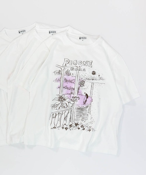 STUDIO PICONE(スタジオピッコーネ)の「コットン100%冷感プリントプルオーバー(Tシャツ/カットソー・レディース・ホワイト×グリーン/ホワイト×パープル/ホワイト系その他・LL/L/M)」の1枚目の写真