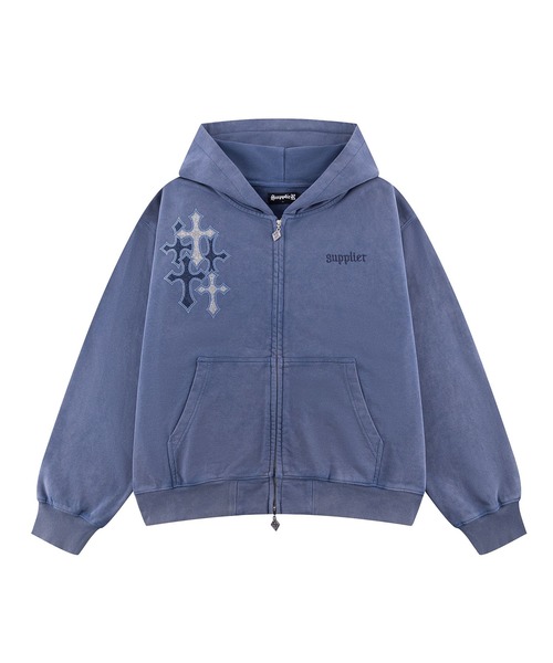 SUPPLIER（サプライヤー）の「ジップパーカー｜Multiple Cross Rhinestone Zip Hoodie｜SUPPLIER（パーカー・メンズ・ブラック/ブルー・SMALL/MEDIUM/LARGE/X-LARGE）」の2枚目の写真