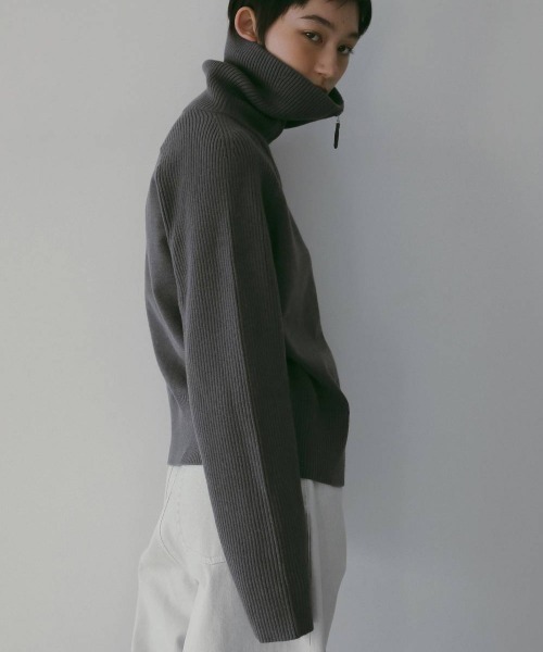 MIDWEST（ミッドウエスト）の「anuke  Zip Rib Knit（ニット/セーター・レディース・ベージュ/ダークグレー・FREE）」の5枚目の写真