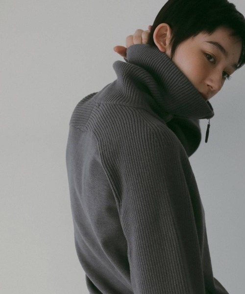 MIDWEST（ミッドウエスト）の「anuke  Zip Rib Knit（ニット/セーター・レディース・ベージュ/ダークグレー・FREE）」の6枚目の写真