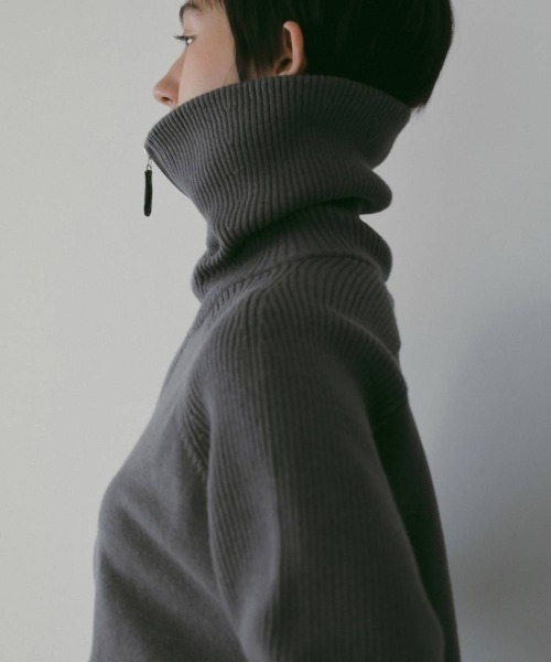 MIDWEST（ミッドウエスト）の「anuke  Zip Rib Knit（ニット/セーター・レディース・ベージュ/ダークグレー・FREE）」の8枚目の写真