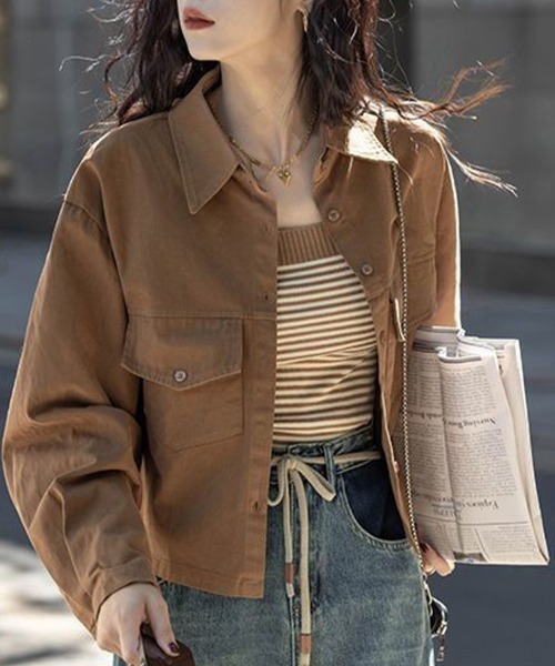 Flugge(フラッジー)の「ショート丈長袖シャツ(シャツ/ブラウス・レディース・ベージュ/ブラウン・MEDIUM/LARGE)」の4枚目の写真