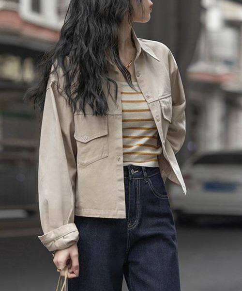 Flugge(フラッジー)の「ショート丈長袖シャツ(シャツ/ブラウス・レディース・ベージュ/ブラウン・MEDIUM/LARGE)」の6枚目の写真