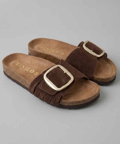 Rouge vif（ルージュヴィフ）の「【VINILO/ヴィニーロ】スウェードバックルフリンジサンダル（サンダル・レディース・ベージュ/ダークブラウン・38/37/36）」の4枚目の写真