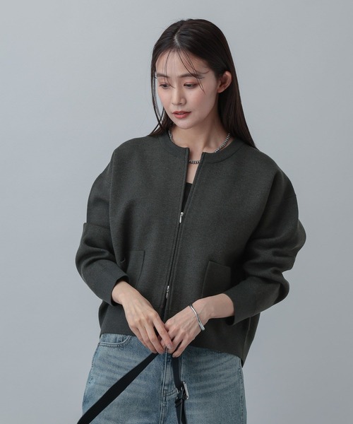 GLOBAL WORK（グローバルワーク）の「MATINEE LINE/ＷフェイスニットZIPジャケット/640361（ニット/セーター・レディース・チャコールグレー/グレイッシュベージュ/モカ・LARGE/MEDIUM）」の2枚目の写真