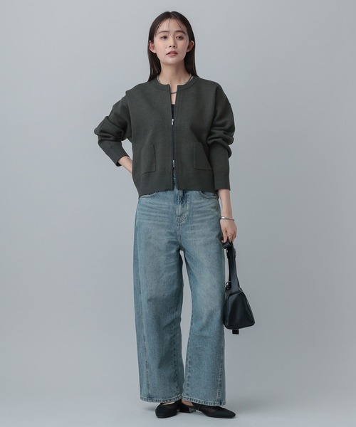 GLOBAL WORK（グローバルワーク）の「MATINEE LINE/ＷフェイスニットZIPジャケット/640361（ニット/セーター・レディース・チャコールグレー/グレイッシュベージュ/モカ・LARGE/MEDIUM）」の5枚目の写真