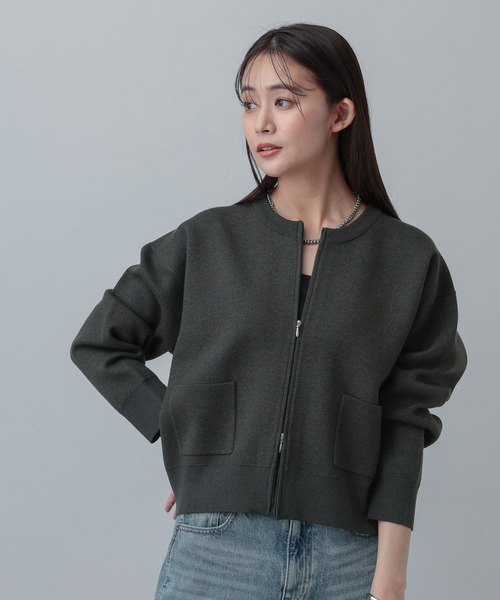 GLOBAL WORK（グローバルワーク）の「MATINEE LINE/ＷフェイスニットZIPジャケット/640361（ニット/セーター・レディース・チャコールグレー/グレイッシュベージュ/モカ・LARGE/MEDIUM）」の6枚目の写真