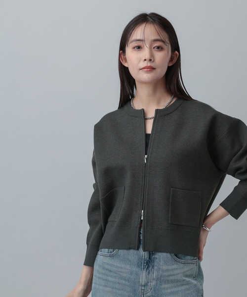 GLOBAL WORK（グローバルワーク）の「MATINEE LINE/ＷフェイスニットZIPジャケット/640361（ニット/セーター・レディース・チャコールグレー/グレイッシュベージュ/モカ・LARGE/MEDIUM）」の7枚目の写真