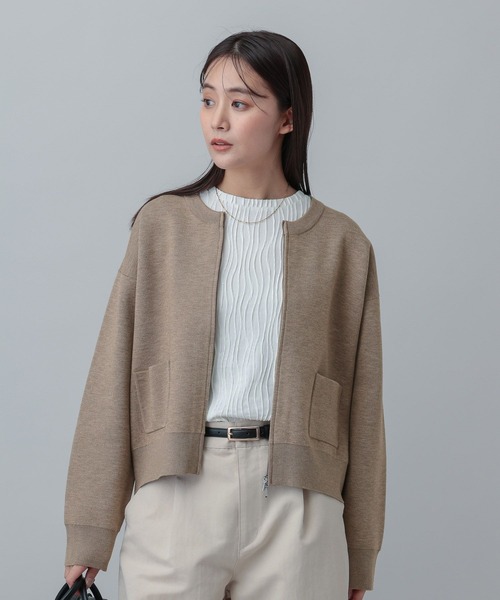 GLOBAL WORK（グローバルワーク）の「MATINEE LINE/ＷフェイスニットZIPジャケット/640361（ニット/セーター・レディース・チャコールグレー/グレイッシュベージュ/モカ・LARGE/MEDIUM）」の16枚目の写真