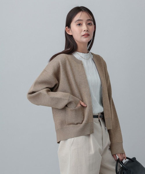 GLOBAL WORK（グローバルワーク）の「MATINEE LINE/ＷフェイスニットZIPジャケット/640361（ニット/セーター・レディース・チャコールグレー/グレイッシュベージュ/モカ・LARGE/MEDIUM）」の17枚目の写真