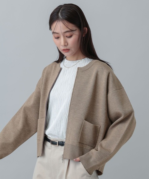 GLOBAL WORK（グローバルワーク）の「MATINEE LINE/ＷフェイスニットZIPジャケット/640361（ニット/セーター・レディース・チャコールグレー/グレイッシュベージュ/モカ・LARGE/MEDIUM）」の18枚目の写真