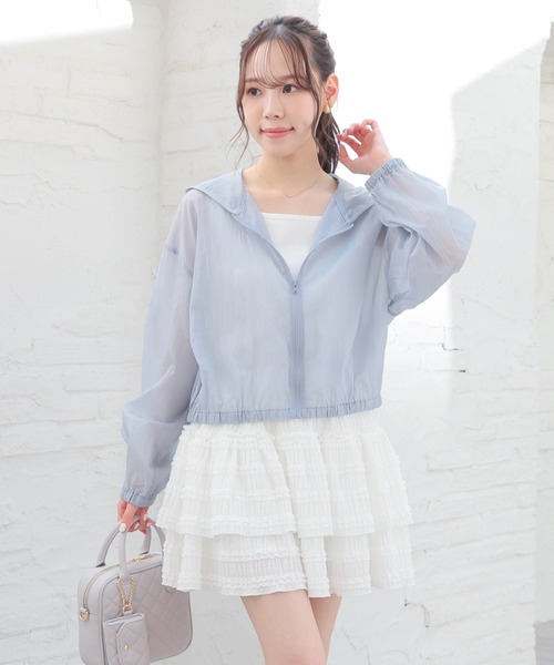 Honeys（ハニーズ）の「【ハニさら・接触冷感】シアーフードブルゾン（ブルゾン・レディース・ピンク/サックスブルー系/ブラック/アイボリー・S/M/LL/L）」の22枚目の写真