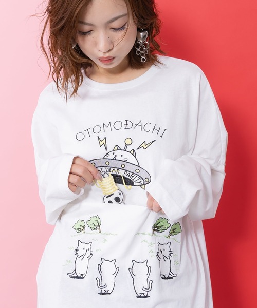 ScoLar Parity（スカラーパリティ）の「361112：ネコ星へのご招待Tシャツ（Tシャツ/カットソー・レディース・オフホワイト/サックスブルー/ブラック・M）」の12枚目の写真