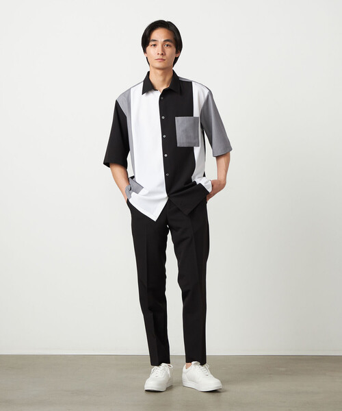 COMME CA ISM(コムサイズム)の「ウールライク ショートポイントカラー ブロッキング 5分袖シャツ(シャツ/ブラウス・メンズ・ホワイト/ブラック・LARGE/MEDIUM/SMALL)」の10枚目の写真