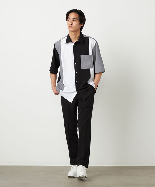 COMME CA ISM(コムサイズム)の「ウールライク ショートポイントカラー ブロッキング 5分袖シャツ(シャツ/ブラウス・メンズ・ホワイト/ブラック・LARGE/MEDIUM/SMALL)」の11枚目の写真