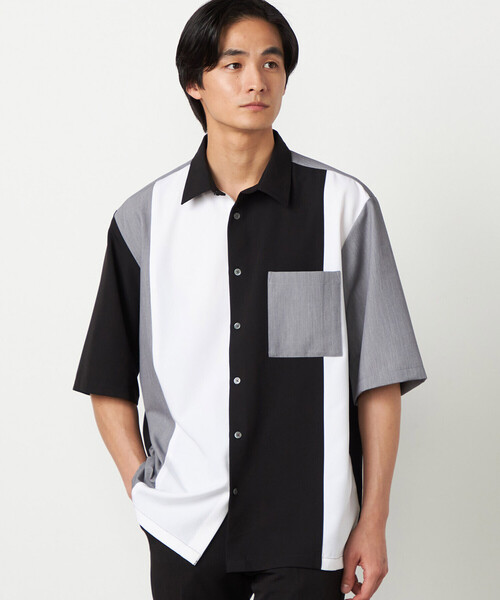 COMME CA ISM(コムサイズム)の「ウールライク ショートポイントカラー ブロッキング 5分袖シャツ(シャツ/ブラウス・メンズ・ホワイト/ブラック・LARGE/MEDIUM/SMALL)」の12枚目の写真