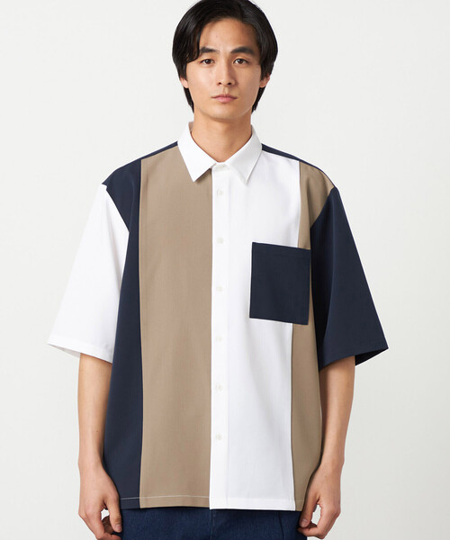 COMME CA ISM(コムサイズム)の「ウールライク ショートポイントカラー ブロッキング 5分袖シャツ(シャツ/ブラウス・メンズ・ホワイト/ブラック・LARGE/MEDIUM/SMALL)」の15枚目の写真