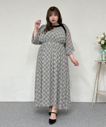 【Louiosy】【大きいサイズ】配色リボンシフォンワンピース