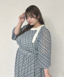 Louiosy】【大きいサイズ】バックリボンチュールティアードワンピ+