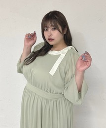 Louiosy】【大きいサイズ】バックリボンチュールティアードワンピ+