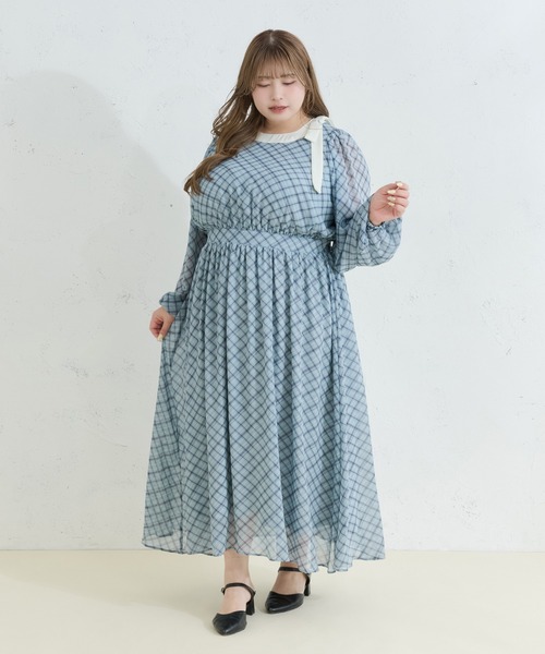 Louiosy(ルオシー)の「【Louiosy】【大きいサイズ】配色リボンシフォンワンピース(ワンピース・レディース・ミント/ブルー系その他/ブラック系その他・X-LARGE/3L/4L)」の6枚目の写真
