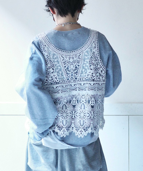 JOURNAL STANDARD LUXE（ジャーナルスタンダード　ラックス）の「《追加》レースMIXノースリーブブラウス（シャツ/ブラウス・レディース・ネイビー/ホワイト/ブラック・FREE）」の2枚目の写真