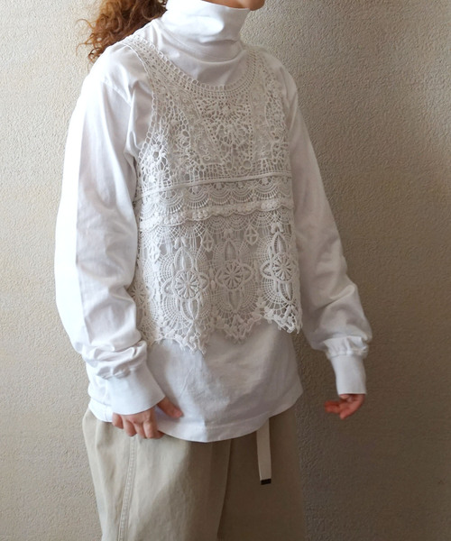 JOURNAL STANDARD LUXE（ジャーナルスタンダード　ラックス）の「《追加》レースMIXノースリーブブラウス（シャツ/ブラウス・レディース・ネイビー/ホワイト/ブラック・FREE）」の12枚目の写真