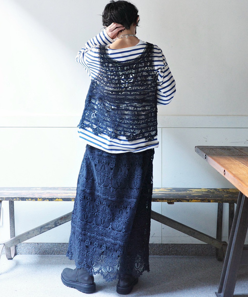 JOURNAL STANDARD LUXE（ジャーナルスタンダード　ラックス）の「《追加》レースMIXノースリーブブラウス（シャツ/ブラウス・レディース・ネイビー/ホワイト/ブラック・FREE）」の10枚目の写真