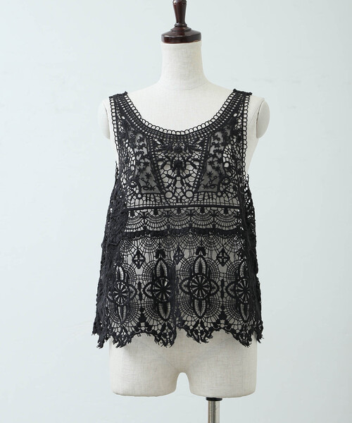 JOURNAL STANDARD LUXE（ジャーナルスタンダード　ラックス）の「《追加》レースMIXノースリーブブラウス（シャツ/ブラウス・レディース・ネイビー/ホワイト/ブラック・FREE）」の21枚目の写真