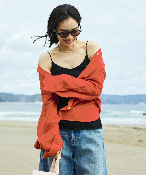 FREAK'S STORE(フリークスストア)の「【Beach & Festival】Vネック バックオープン カップ付きキャミソール(キャミソール・レディース・ブラウン/オフホワイト/ブラック・MEDIUM/SMALL)」の7枚目の写真
