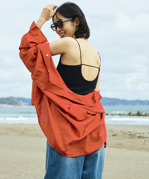 FREAK'S STORE(フリークスストア)の「【Beach & Festival】Vネック バックオープン カップ付きキャミソール(キャミソール・レディース・ブラウン/オフホワイト/ブラック・MEDIUM/SMALL)」の10枚目の写真