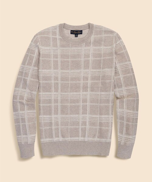 BROOKS BROTHERS(ブルックスブラザーズ)の「スーピマコットン テキスチャードプレイド クルーネックセーター(ニット/セーター・メンズ・ベージュ・LARGE/MEDIUM/SMALL/X-LARGE)」の1枚目の写真