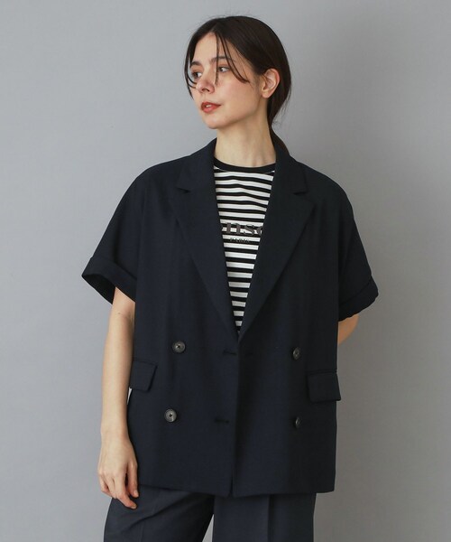 DRESSTERIOR（ドレステリア）の「【セットアップ可/UVカット/接触冷感/吸水速乾】ウォッシャブル リネンライクドルマンジャケット（テーラードジャケット・レディース・ナチュラル/ネイビー・38/36/34）」の2枚目の写真