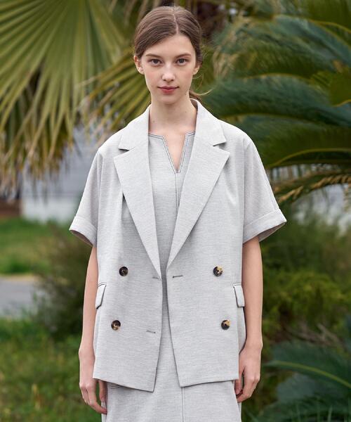 DRESSTERIOR（ドレステリア）の「【セットアップ可/UVカット/接触冷感/吸水速乾】ウォッシャブル リネンライクドルマンジャケット（テーラードジャケット・レディース・ナチュラル/ネイビー・38/36/34）」の4枚目の写真