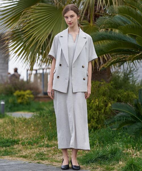 DRESSTERIOR（ドレステリア）の「【セットアップ可/UVカット/接触冷感/吸水速乾】ウォッシャブル リネンライクドルマンジャケット（テーラードジャケット・レディース・ナチュラル/ネイビー・38/36/34）」の5枚目の写真