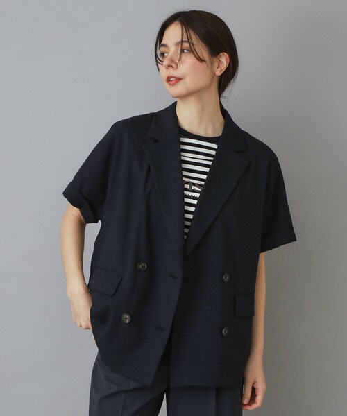 DRESSTERIOR（ドレステリア）の「【セットアップ可/UVカット/接触冷感/吸水速乾】ウォッシャブル リネンライクドルマンジャケット（テーラードジャケット・レディース・ナチュラル/ネイビー・38/36/34）」の6枚目の写真