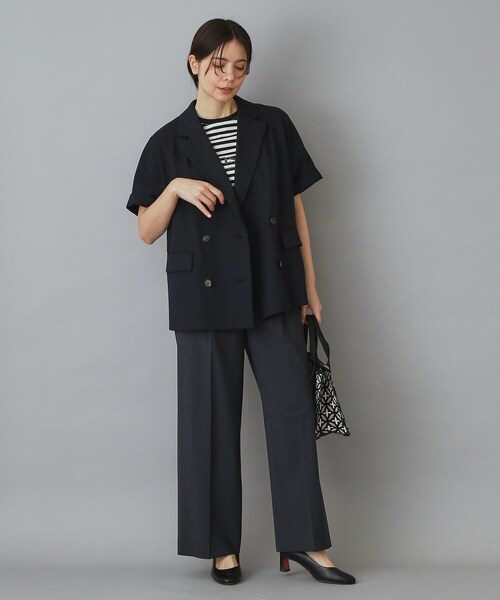 DRESSTERIOR（ドレステリア）の「【セットアップ可/UVカット/接触冷感/吸水速乾】ウォッシャブル リネンライクドルマンジャケット（テーラードジャケット・レディース・ナチュラル/ネイビー・38/36/34）」の7枚目の写真