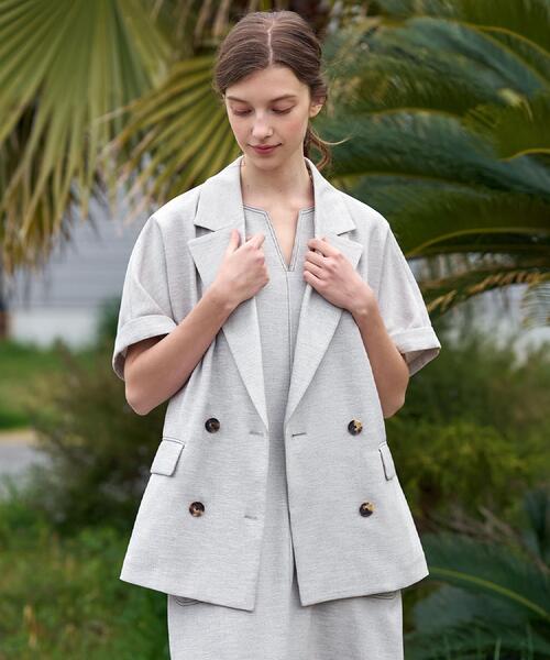 DRESSTERIOR（ドレステリア）の「【セットアップ可/UVカット/接触冷感/吸水速乾】ウォッシャブル リネンライクドルマンジャケット（テーラードジャケット・レディース・ナチュラル/ネイビー・38/36/34）」の8枚目の写真