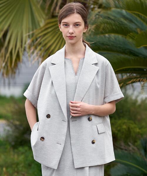 DRESSTERIOR（ドレステリア）の「【セットアップ可/UVカット/接触冷感/吸水速乾】ウォッシャブル リネンライクドルマンジャケット（テーラードジャケット・レディース・ナチュラル/ネイビー・38/36/34）」の9枚目の写真