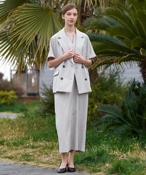 DRESSTERIOR（ドレステリア）の「【セットアップ可/UVカット/接触冷感/吸水速乾】ウォッシャブル リネンライクドルマンジャケット（テーラードジャケット・レディース・ナチュラル/ネイビー・38/36/34）」の11枚目の写真