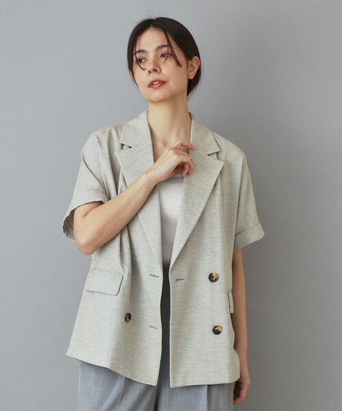 DRESSTERIOR（ドレステリア）の「【セットアップ可/UVカット/接触冷感/吸水速乾】ウォッシャブル リネンライクドルマンジャケット（テーラードジャケット・レディース・ナチュラル/ネイビー・38/36/34）」の13枚目の写真