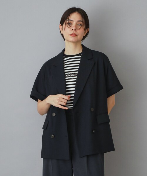 DRESSTERIOR（ドレステリア）の「【セットアップ可/UVカット/接触冷感/吸水速乾】ウォッシャブル リネンライクドルマンジャケット（テーラードジャケット・レディース・ナチュラル/ネイビー・38/36/34）」の16枚目の写真