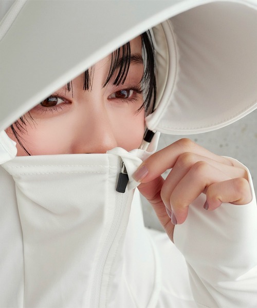 KOBE LETTUCE（コウベレタス）の「[ UVカット＆接触冷感 ] M L XL 選べる2タイプ 取り外しサンバイザー付きパーカー（パーカー・レディース・ホワイト系/ブラック系/ネイビー/ブラック/ホワイト/ネイビー系/グレー系/杢グレー・LL1/M1/M/L1/L/LL）」の9枚目の写真