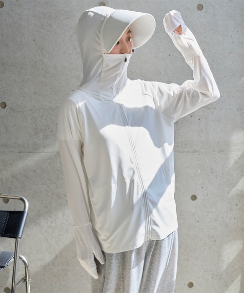 KOBE LETTUCE（コウベレタス）の「[ UVカット＆接触冷感 ] M L XL 選べる2タイプ 取り外しサンバイザー付きパーカー（パーカー・レディース・ホワイト系/ブラック系/ネイビー/ブラック/ホワイト/ネイビー系/グレー系/杢グレー・LL1/M1/M/L1/L/LL）」の11枚目の写真