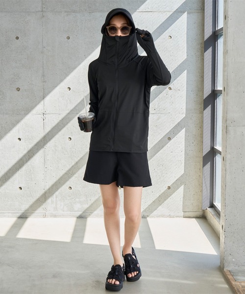 KOBE LETTUCE（コウベレタス）の「[ UVカット＆接触冷感 ] M L XL 選べる2タイプ 取り外しサンバイザー付きパーカー（パーカー・レディース・ホワイト系/ブラック系/ネイビー/ブラック/ホワイト/ネイビー系/グレー系/杢グレー・LL1/M1/M/L1/L/LL）」の14枚目の写真