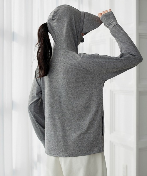 KOBE LETTUCE（コウベレタス）の「[ UVカット＆接触冷感 ] M L XL 選べる2タイプ 取り外しサンバイザー付きパーカー（パーカー・レディース・ホワイト系/ブラック系/ネイビー/ブラック/ホワイト/ネイビー系/グレー系/杢グレー・LL1/M1/M/L1/L/LL）」の16枚目の写真