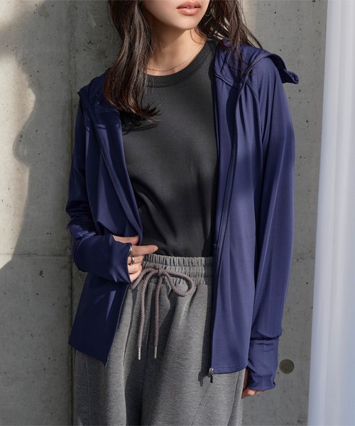 KOBE LETTUCE（コウベレタス）の「[ UVカット＆接触冷感 ] M L XL 選べる2タイプ 取り外しサンバイザー付きパーカー（パーカー・レディース・ホワイト系/ブラック系/ネイビー/ブラック/ホワイト/ネイビー系/グレー系/杢グレー・LL1/M1/M/L1/L/LL）」の18枚目の写真