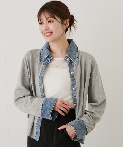 Jayro(ジャイロ)の「デニム切替カーディガン(カーディガン/ボレロ・レディース・チャコールグレー/ライトグレー/ホワイト系その他/ネイビー・M)」の3枚目の写真