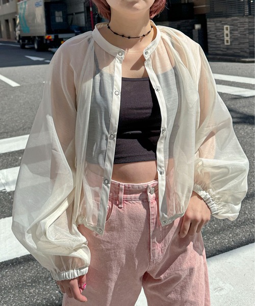 PILIT（ピリット）の「シアーボリュームスリーブブルゾン（シャツ/ブラウス・レディース・イエロー/アイボリー/ブラック・MEDIUM）」の3枚目の写真